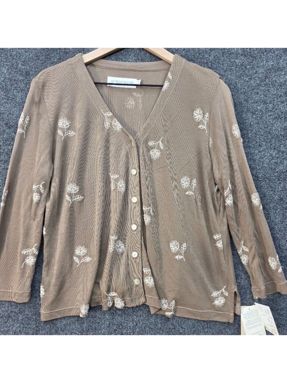 Vintage Floral Embroidered Cardigan L Brown USA Cottagecore Romantic Prairie